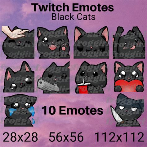 Cute Cat Twitch Emotes Black Cats Pack 10 Emotes Etsy