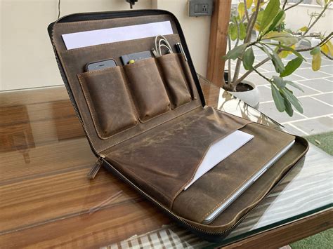 Leather Tech Portfolio Organizer Zipper Laptop Organizer Bag Etsy