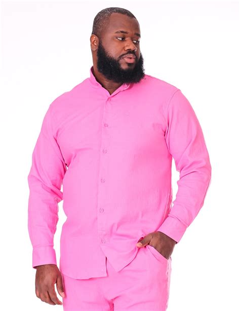 Camisa Plus Size Manga Longa Linho Rosa