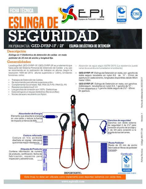 PDF FICHA TÉCNICA ESLINGA DE 22 2 kN por más de 1 minutos SI