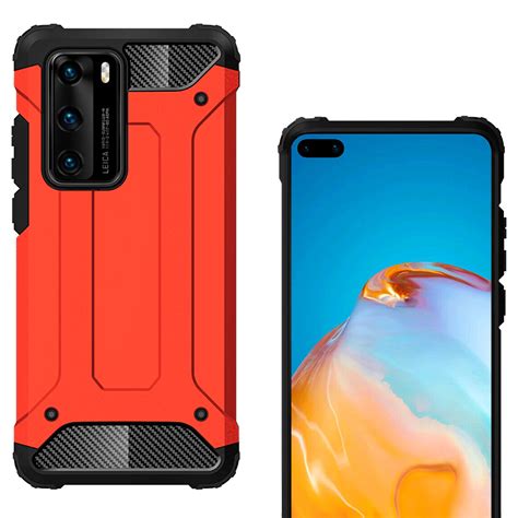 Military Defender Shockproof Case For Huawei P40 Red