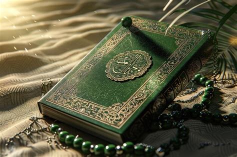 Islamic Concept Holy Al Quran With Arabic Calligraphy And Rosary Beads