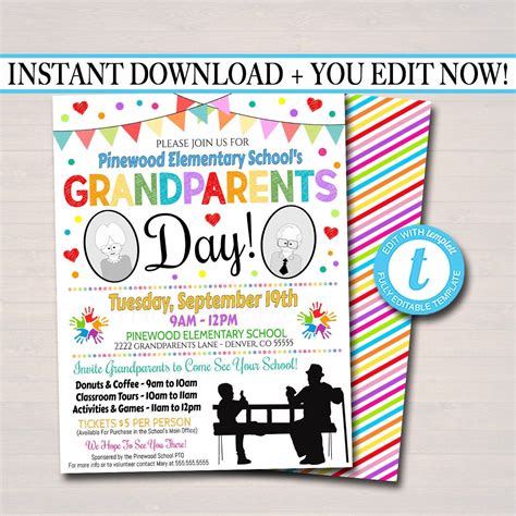 Editable Grandparents Day Invite Breakfast Social Printable Pta Pto