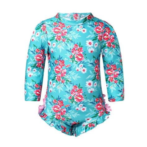 Renvena Baby Girls Long Sleeve Floral Ruffle Swimsuit One Piece Rash