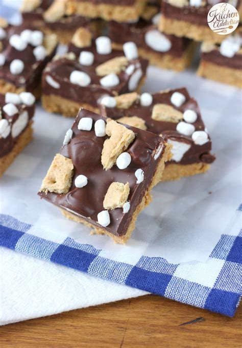 No Bake Dark Chocolate Peanut Butter S Mores Bars A Kitchen Addiction