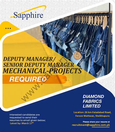 Diamond Fabrics Ltd Jobs Deputy Manager Senior Deputy Manager