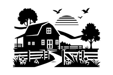 Farmhouse silhouette Flat design of the house | Premium AI-generated vector