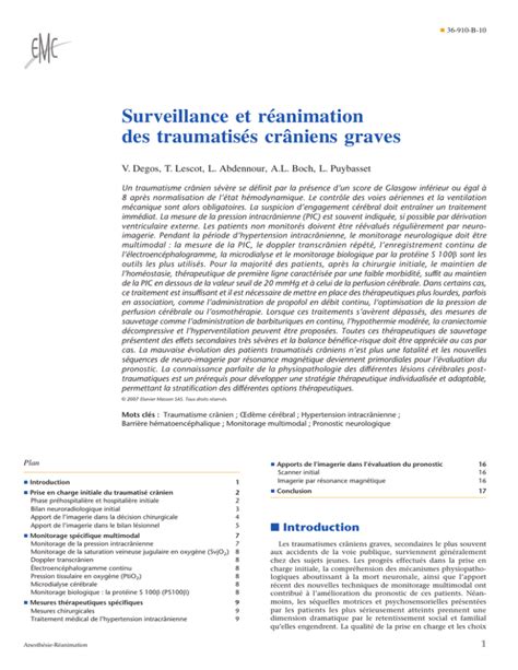 Surveillance et réanimation des traumatisés crâniens graves