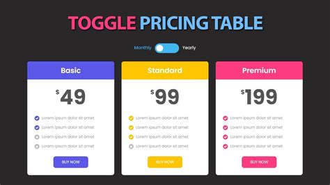 Toggle Pricing Table Responsive Using By Html Css Javascript Youtube