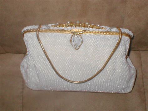 Vintage French White Beaded Evening Purse By H A And E Smith Ltd