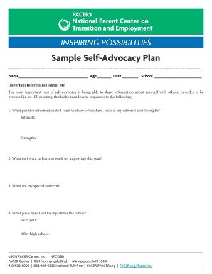 Fillable Online Sample Self Advocacy Plan Fax Email Print PdfFiller