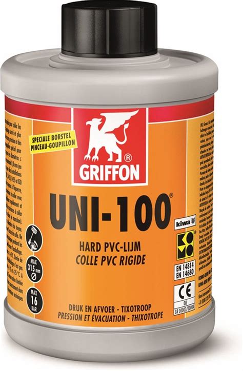 Griffon UNI 100 PVC Lijm Flacon Met Borstel 1000ml Bol