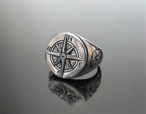 Compass Ring Sterling Silver Nautical Sun Dial Compass Crescent Moon Punk Goth Biker Rocker Ring