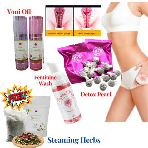 Combo Yoni Oil Pcs Detox Pearl Feminine Wash Womb Wellness Yoni