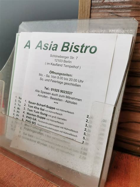 Speisekarte von Asia Bistro restaurant Berlin Schöneberger Str 7