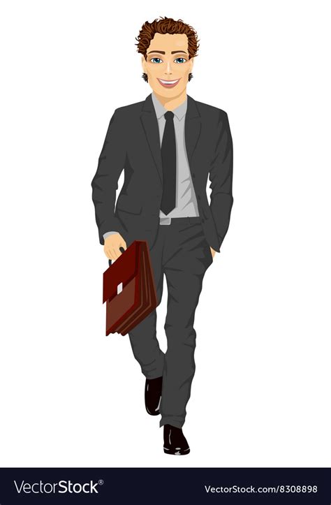 Business Man With Briefcase Walking Forward Vector Image