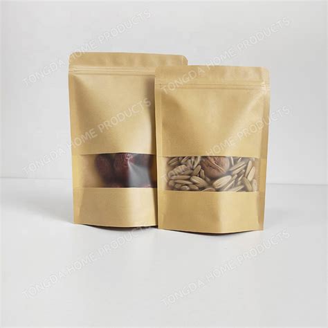 Stand Up Kraft Paper Resealable Ziplock Heat Sealable Food Packaging