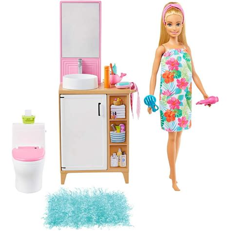 Barbie Doll And Bathroom Playset 11 5 Inch Blonde With Toilet Vanity