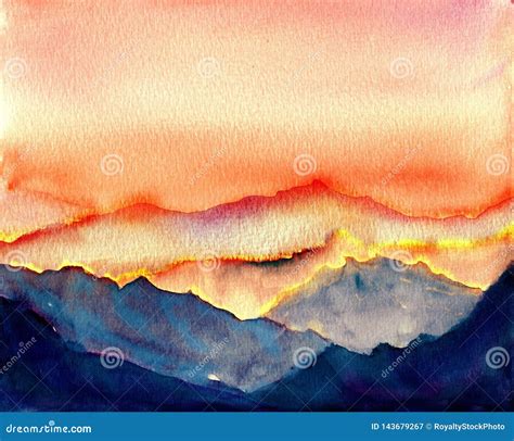 Original Watercolor Mountains Painting Stock Illustration