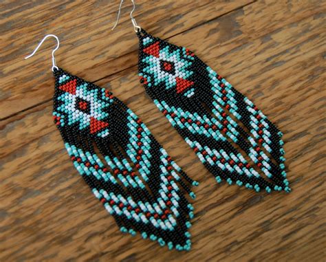 Long Beaded Fringe Earrings Native American By Hoofandarrow