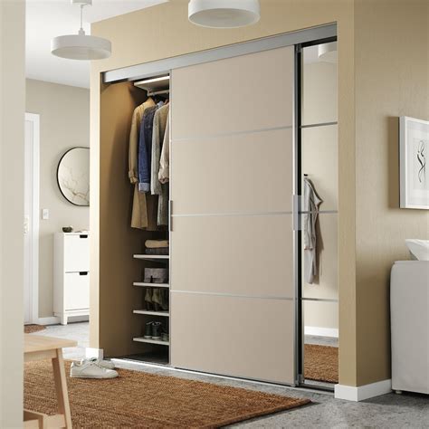 Skytta Boaxel Reach In Wardrobe With Sliding Door Aluminum Mehamnauligray Beige Mirror