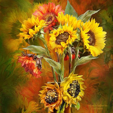 Sunflowers In Sunflower Vase Square Mixed Media By Carol Cavalaris