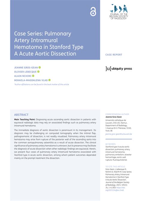 Pdf Case Series Pulmonary Artery Intramural Hematoma In Stanford