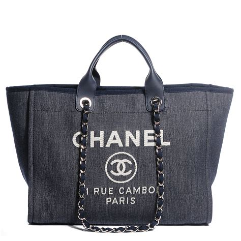 Chanel Canvas Large Deauville Tote Dark Blue 102158 Fashionphile