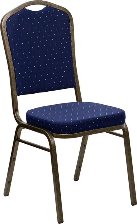 Navy Blue Fabric And Gold Crown Banquet Chair