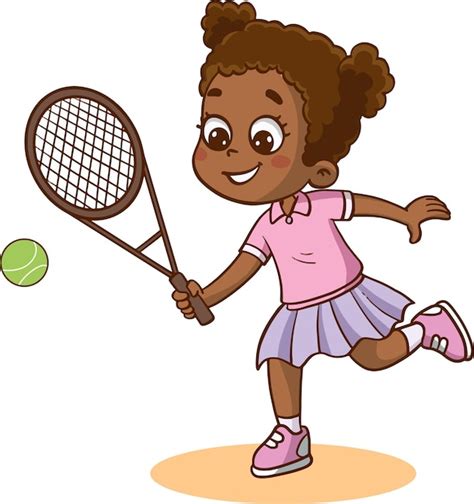 Ni A Afroamericana Jugando Vector De Tenis Vector Premium