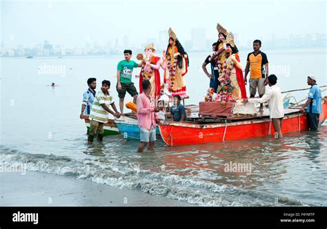 The Image Of Durga Idol Immersion Was Taken In Mumbai Chowpatty India