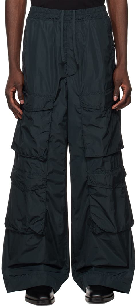 Dries Van Noten Pantalon cargo bleu marine à cordon coulissant