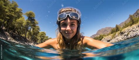 Snorkeling Woman In Small Safari Boat Split Shot Capturing Beauty Of