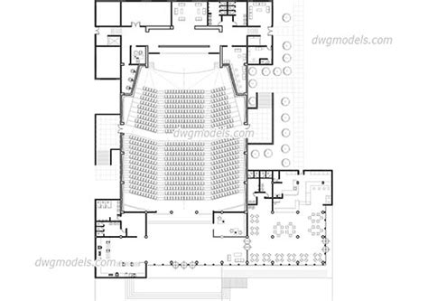 Concert Hall AutoCAD plan, section, free CAD file download