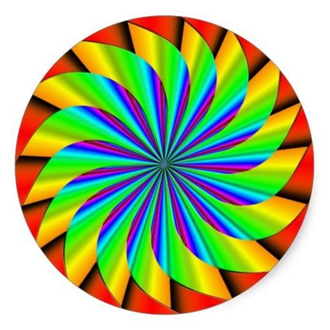 Bright Colorful Pinwheel Fractal Classic Round Sticker Zazzle