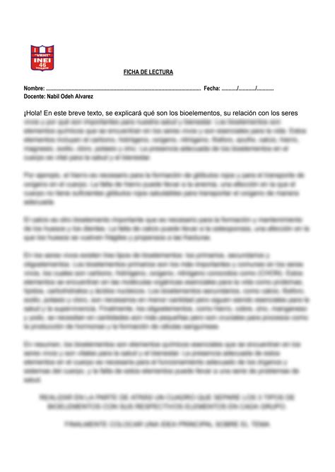 Solution Ficha De Lectura Sobre Bioelementos Docx Studypool