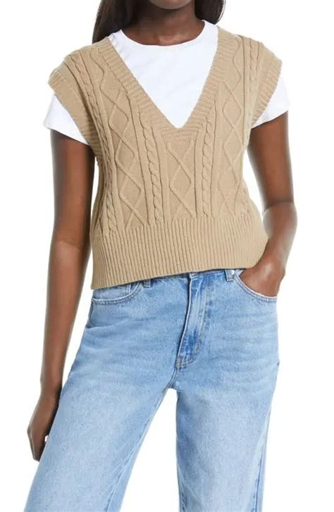 Buy Vigoss Extended Shoulder Cable Sweater Vest Taupe At 50 Off