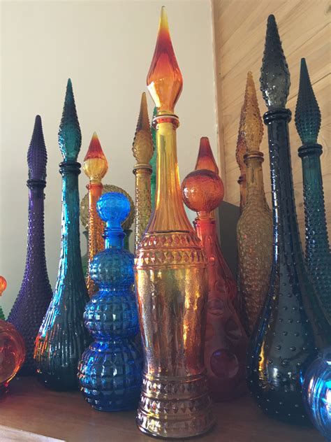 Vintage Glass Genie Bottles Colored Glass Vases