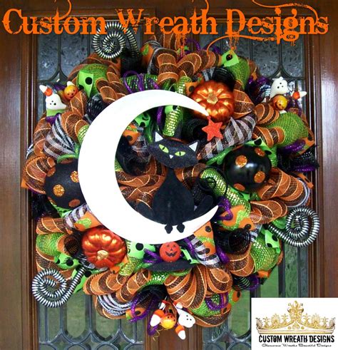 Black Cat Wreath Halloween Wreath Halloween Cat Wreath Fall Etsy Spooky Wreath Halloween