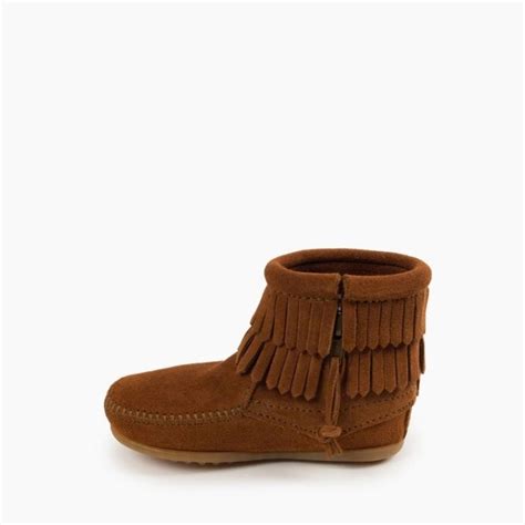 Minnetonka Moccasins 2292 Childrens Double Fringe Ankle Boot Brown