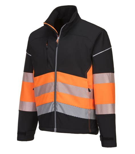 Veste softshell pw3 haute visibilité classe 1 de travail Noir Orange