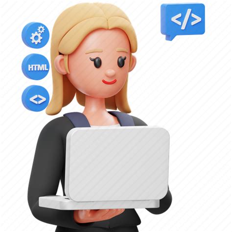 Woman Web Developer Avatar Development Coding Programming 3d