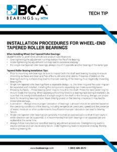 Tech Tip Installation Procedures Tips Wheel End Tapered Roller Bearings