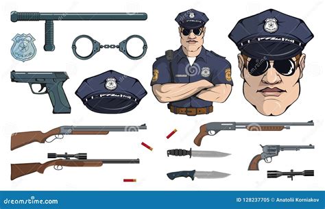 Policeman Standing In A Different Pose Weapon Police Officer In