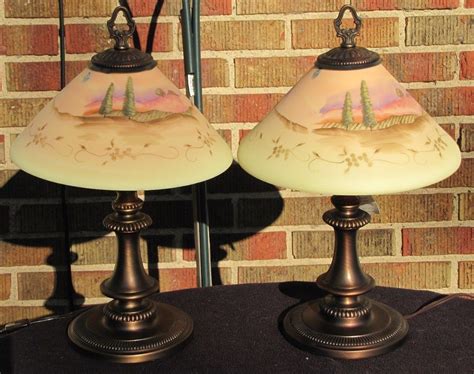 Set Of 2 Fenton Art Glass Burmese Hand Painted Lamps Only 600 Made Rare Painting Lamps