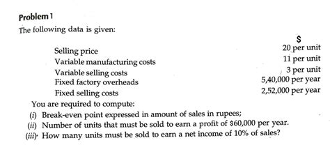 Solved Problem 1 The Following Data Is Given Selling Chegg