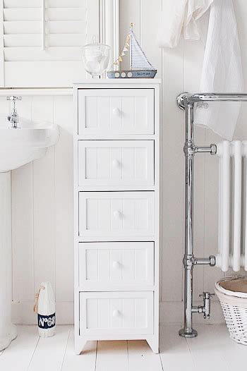 Maine Narrow Tall Freestanding Bathroom Cabinet With 5 Drawers For Storage