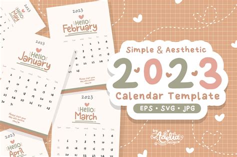 2023 Cute And Aesthetic Calendar Template Graphic By Adelia Design