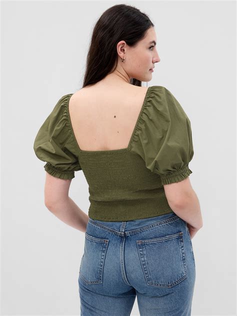 Puff Sleeve Sweetheart Crop Top Gap