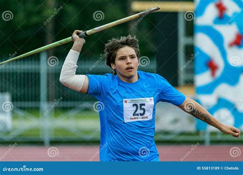 Young Athlete Javelin Thrower In Competition Editorial Stock Image